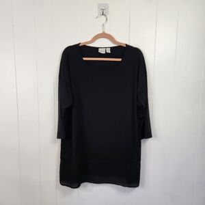 Chico's Black Slinky Knit Top 3/4 Sleeves Stretchy Tunic Office Work Wear Career